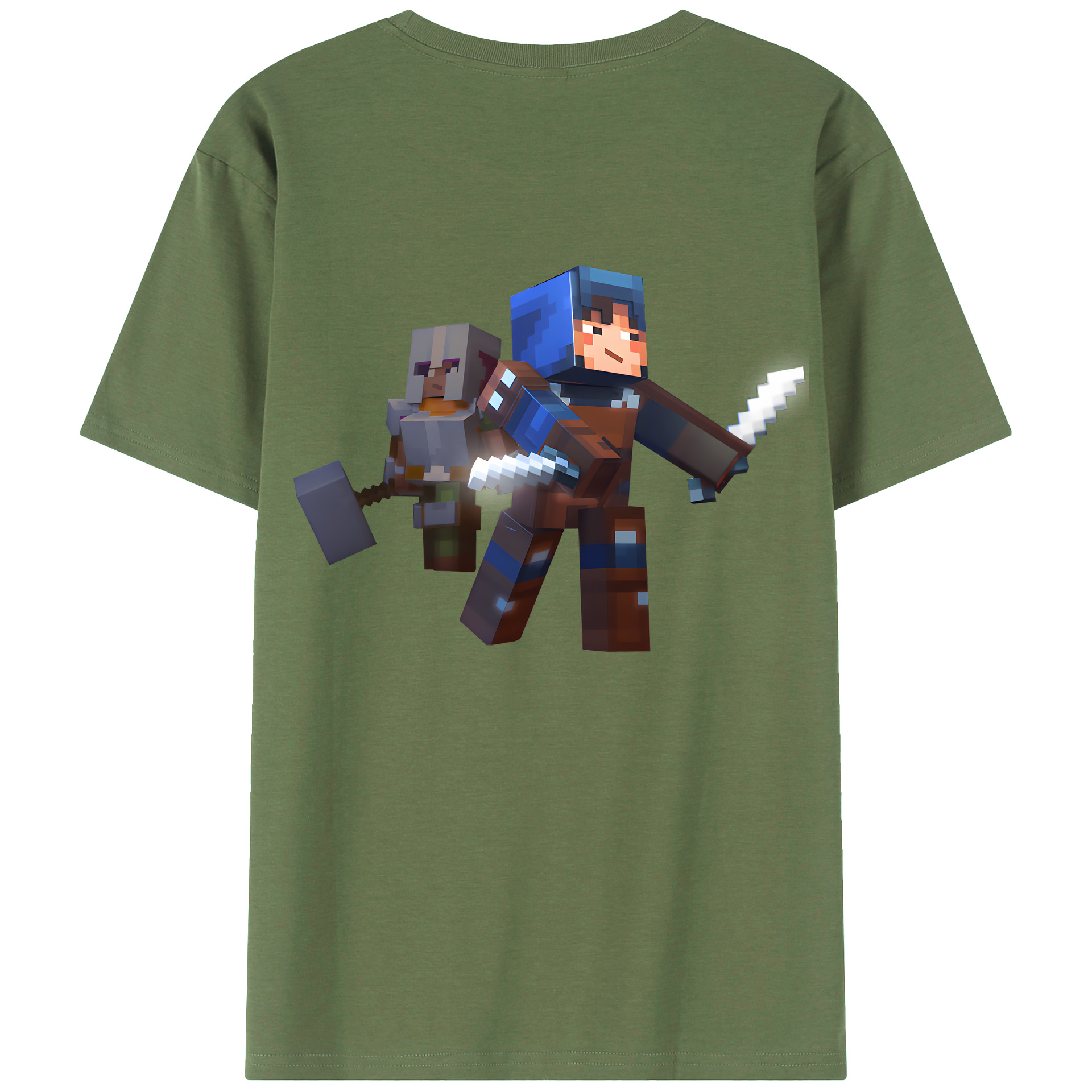（画像用） マインクラフト ブロックの世界 Minecraft MC Block world 綿100％ メンズ半袖Tシャツ（バックプリント） 通気性